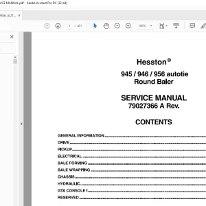 Hesston EU Hay Equipment 945  946  956 Autotie Round Baler Service Manual