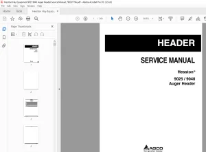 Hesston 9025/9040 Auger Header Service Manual 79033179A