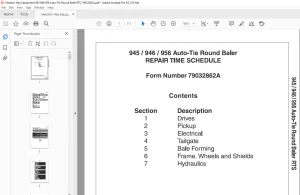 Hesston 945/946/956 Auto-Tie Round Baler Repair Time Schedule Manual 79032862A