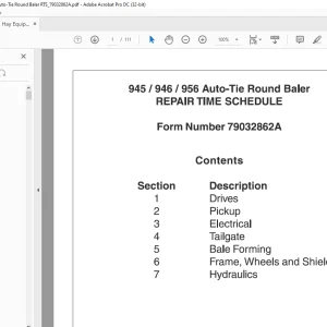 Hesston 945/946/956 Auto-Tie Round Baler Repair Time Schedule Manual 79032862A