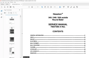 Hesston Hay Equipment 945 946 956 AutoTie Round Baler Service Manual_79027366A