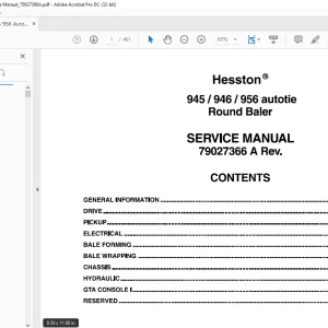 Hesston Hay Equipment 945 946 956 AutoTie Round Baler Service Manual_79027366A