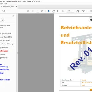 Hubtex Forklift MD20 Betriebsanleitung und Ersatzteilliste Manual 60980