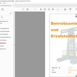 Hubtex Forklift MD30 Betriebsanleitung und Ersatzteilliste Manual 61034