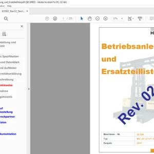 Hubtex Forklift r02MD20 Betriebsanleitung und Ersatzteilliste Manual 60980
