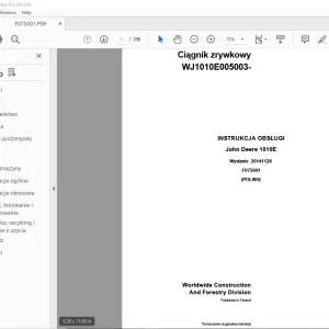 John Deere 1010E Ciągnik zrywkowy INSTRUKCJA OBSŁUGI F075001 PDF