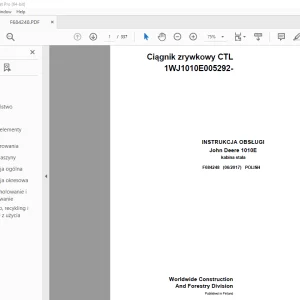 John Deere 1010E Ciągnik zrywkowy INSTRUKCJA OBSŁUGI F684248 PDF