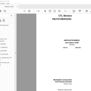 John Deere 1010E Fast hytt Skotare INSTRUKTIONSBOK F684237 - PDF DOWNLOAD