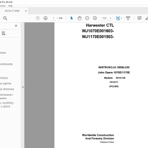 John Deere 1070E/1170E Harvester INSTRUKCJA OBSŁUGI F074177 PDF