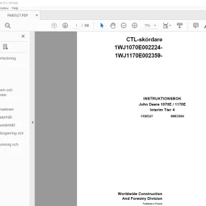 John Deere 1070E / 1170E Interim Tier 4 Skördare INSTRUKTIONSBOK PDF