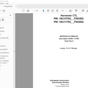 John Deere 1070G / 1170G Final Tier 4 Harwester INSTRUKCJA OBSŁUGI PDF