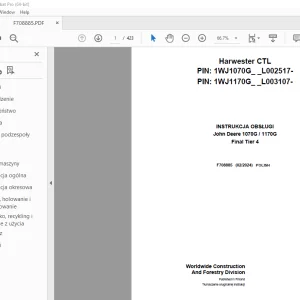 John Deere 1070G / 1170G Final Tier 4 Harwester INSTRUKCJA OBSŁUGI F708885 PDF