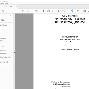 John Deere 1070G / 1170G Final Tier 4 Skördare INSTRUKTIONSBOK PDF