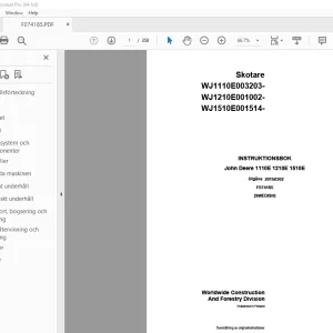 John Deere 1110E 1210E 1510E Skotare INSTRUKTIONSBOK F074185 PDF