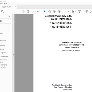 John Deere 1110E/1210E/1510E kabina stała / IT4 INSTRUKCJA OBSŁUGI PDF