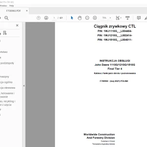 John Deere 1110G/1210G/1510G Final Tier 4 zrywkowy INSTRUKCJA OBSŁUGI PDF