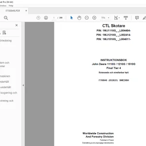 John Deere 1110G / 1210G / 1510G Final Tier 4 Skotare INSTRUKTIONSBOK PDF
