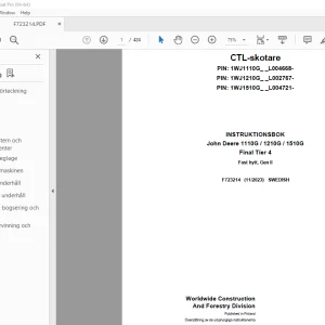 John Deere 1110G / 1210G / 1510G Final Tier 4 skotare INSTRUKTIONSBOK PDF