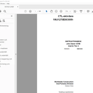 John Deere 1270E Interim Tier 4 Skördare INSTRUKTIONSBOK F674313 PDF