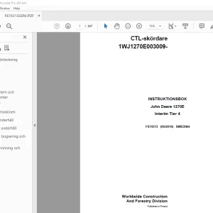 John Deere 1270E Interim Tier 4 Skördare INSTRUKTIONSBOK F674313 PDF
