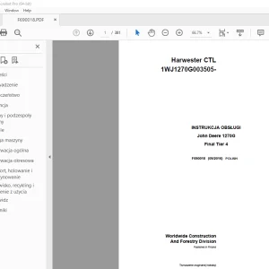 John Deere 1270G Final Tier 4 Harwester INSTRUKCJA OBSŁUGI F690018 PDF
