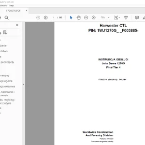 John Deere 1270G Final Tier 4 Harwester INSTRUKCJA OBSŁUGI F700276 PDF