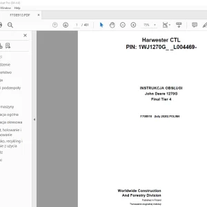 John Deere 1270G Final Tier 4 Harwester INSTRUKCJA OBSŁUGI F708910 PDF