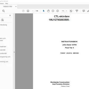John Deere 1270G Final Tier 4 Skördare INSTRUKTIONSBOK F690007 PDF