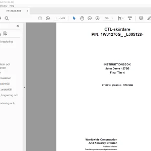John Deere 1270G Final Tier 4 skördare INSTRUKTIONSBOK F718810 PDF