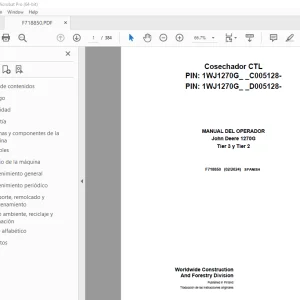 John Deere 1270G Tier 3 y Tier 2 Cosechador MANUAL DEL OPERADOR F718850 PDF