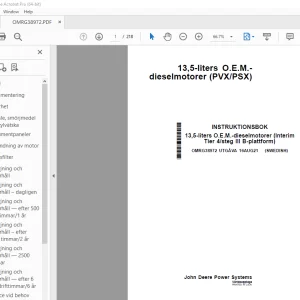 John Deere 13,5-liters dieselmotorer (PVX/PSX) INSTRUKTIONSBOK PDF