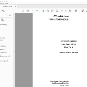 John Deere 1470G Final Tier 4 Skördare INSTRUKTIONSBOK F690032 PDF