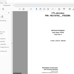 John Deere 1470G Final Tier 4 Skördare INSTRUKTIONSBOK F700290 PDF