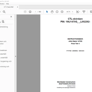 John Deere 1470G Final Tier 4 skördare INSTRUKTIONSBOK F717342 PDF