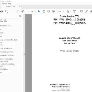 John Deere 1470G Tier 3 y Tier 2 Cosechador MANUAL DEL OPERADOR PDF