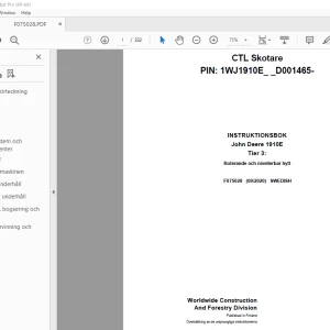 John Deere 1910E Tier 3 Skotare INSTRUKTIONSBOK F075028 - PDF DOWNLOAD