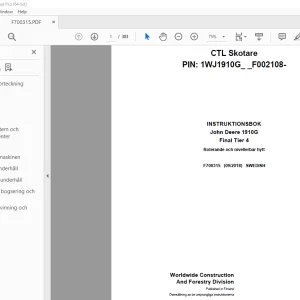 John Deere 1910G Final Tier 4 Skotare INSTRUKTIONSBOK F700315 PDF