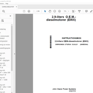 John Deere 2,9-liters OEM-dieselmotorer (EWX) INSTRUKTIONSBOK PDF