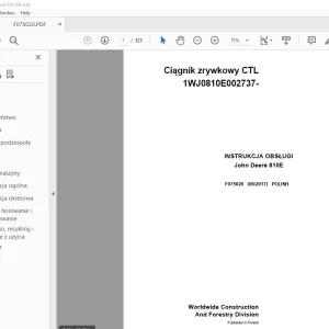 Instrukcja Obsługi John Deere 810E Ciągnik zrywkowy F075020 PDF