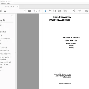 John Deere 810E Ciągnik zrywkowy INSTRUKCJA OBSŁUGI F075020 PDF