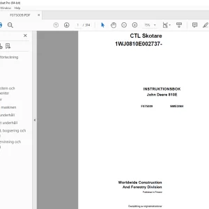Instruktionsbok för John Deere 810E Skotare F075009 PDF Download