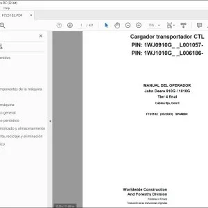 Manual del Operador para John Deere 910G / 1010G Tier 4 final Cargador PDF
