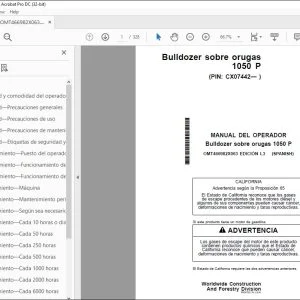John Deere Bulldozer sobre orugas 1050 P MANUAL DEL OPERADOR PDF