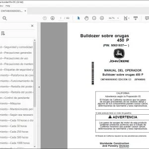 John Deere Bulldozer Sobre Orugas 450 P Manual del Operador PDF Download