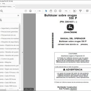 John Deere Bulldozer sobre orugas 550 P MANUAL DEL OPERADOR PDF