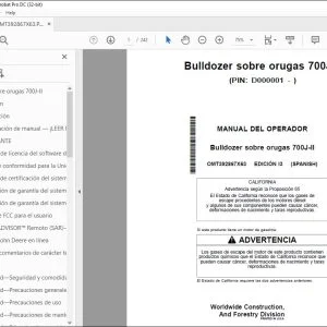 Manual del Operador John Deere Bulldozer 700J-II PDF