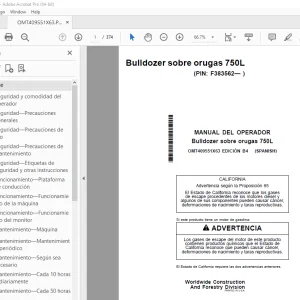 John Deere Bulldozer sobre orugas 750L MANUAL DEL OPERADOR PDF