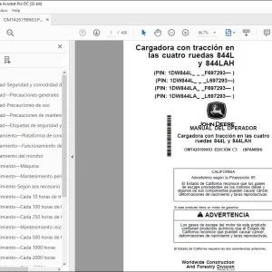 John Deere Cargadora cuatro ruedas 844L y 844LAH MANUAL DEL OPERADOR PDF