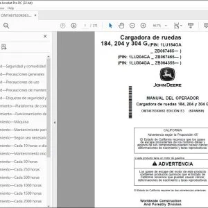 John Deere Cargadora de ruedas 184, 204 y 304 G MANUAL DEL OPERADOR PDF