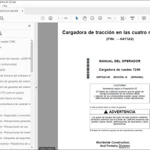 John Deere Cargadora de ruedas 724K MANUAL DEL OPERADOR OMT232148 PDF